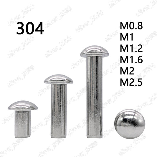304 Stainless Steel Round Head Rivets M0.8 M1 M1.2 M1.4 M1.6 M2 M2.5