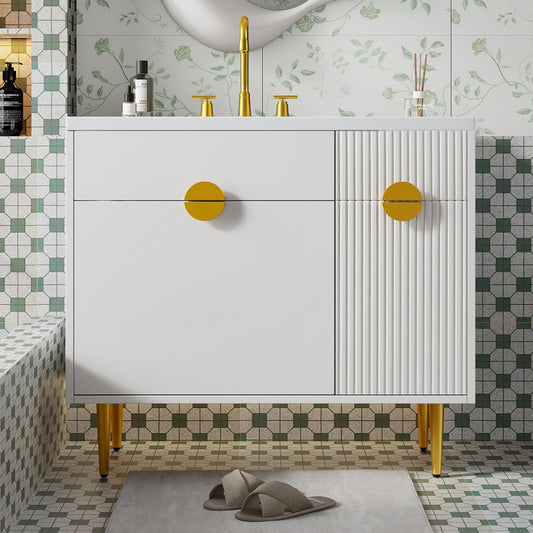 ya 28 36 Bathroom Vanity White with Resin Basin - Modern Storage Cabinet,Soft-Closing
