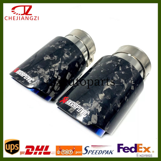 ya 4 6.17.2 1PCS Glossy Forge Carbon Fiber Blue AKRAPOVIC Tip 3''/3.5''/4''/4.5''