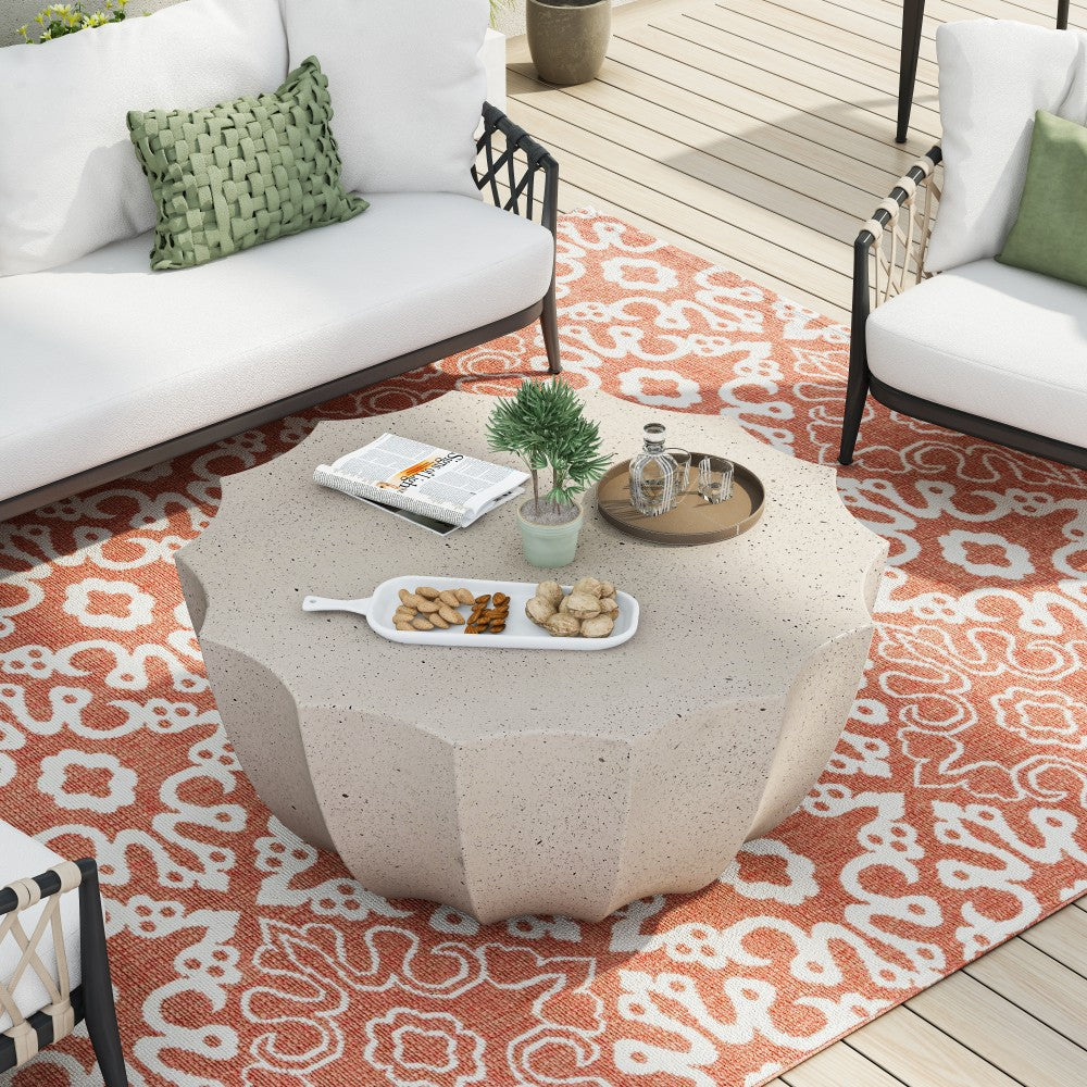 ya 28 35.43 Modern Coffee Table - Waterproof MgO Cement for Indoor/Outdoor White 