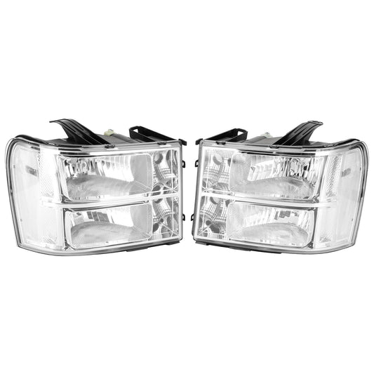 ya 1 8.5.3 Chrome Clear Headlights Assembly for GMC for Sierra 1500 2500HD 3500HD 2007~2014 B
