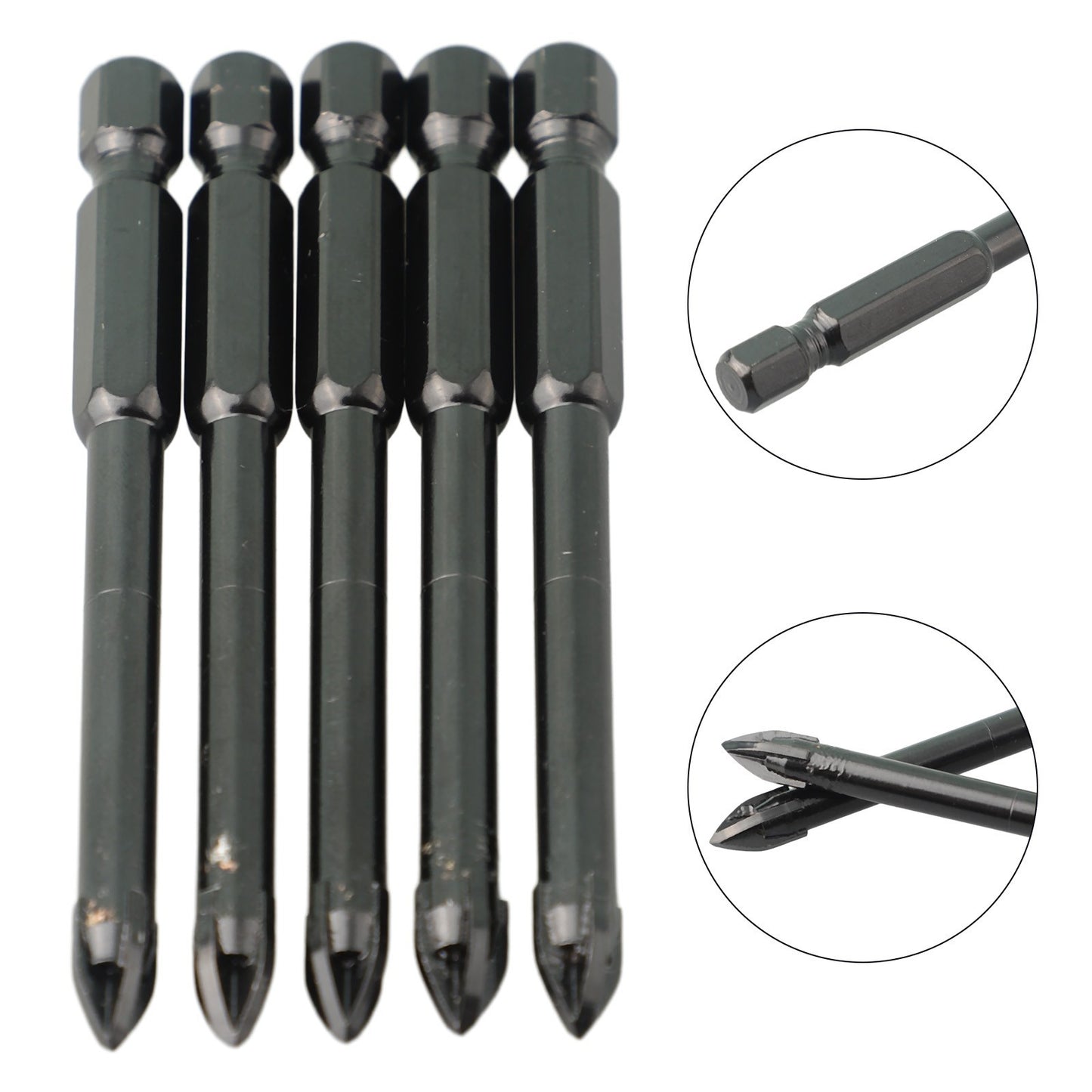 ya 25 Pision Cut Glass and Tile Drill Bit 6mm Hex Shank YG6X Alloy 5PC Set