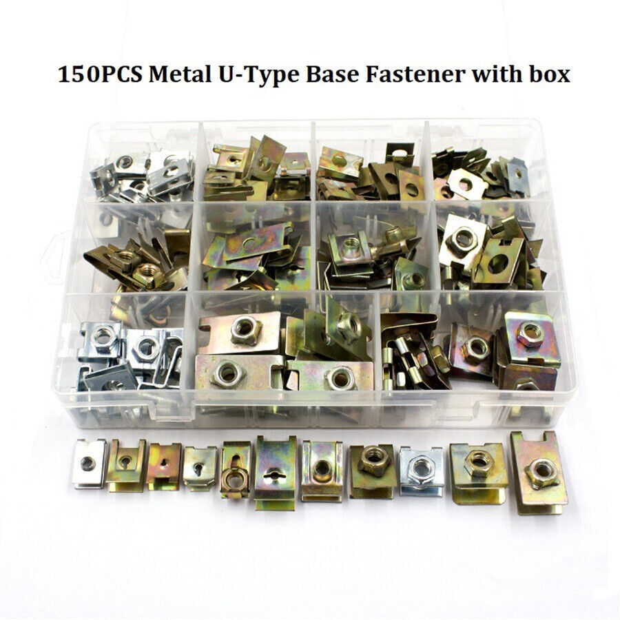 ya 5 8.7 150Pcs Universal Metal U-Type Base Fender Bumper Leaf Board Fastener Clip Gasket