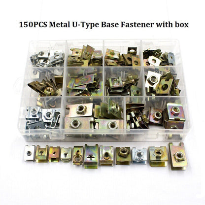 ya 5 8.7 150Pcs Universal Metal U-Type Base Fender Bumper Leaf Board Fastener Clip Gasket