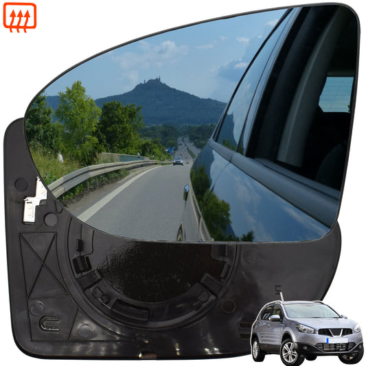 ya 3 6.25.2 for Nissan Dualis J10 06-13 Left Side Wing Mirror Glass Heated With Base Clip