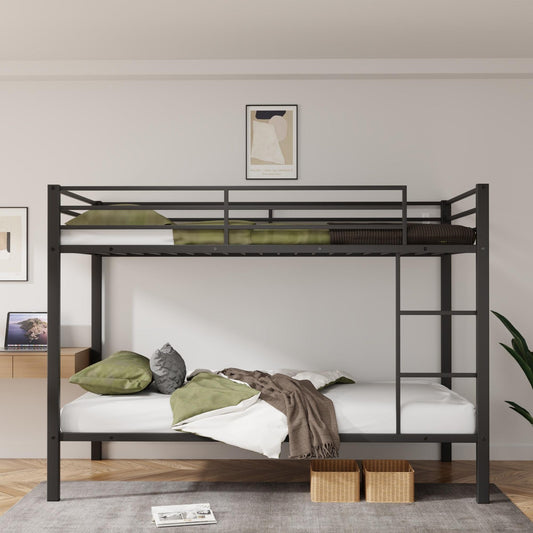 ya 28 Black Metal Bunk Bed Twin Over Twin | Low Profile Design | Built-in Ladder