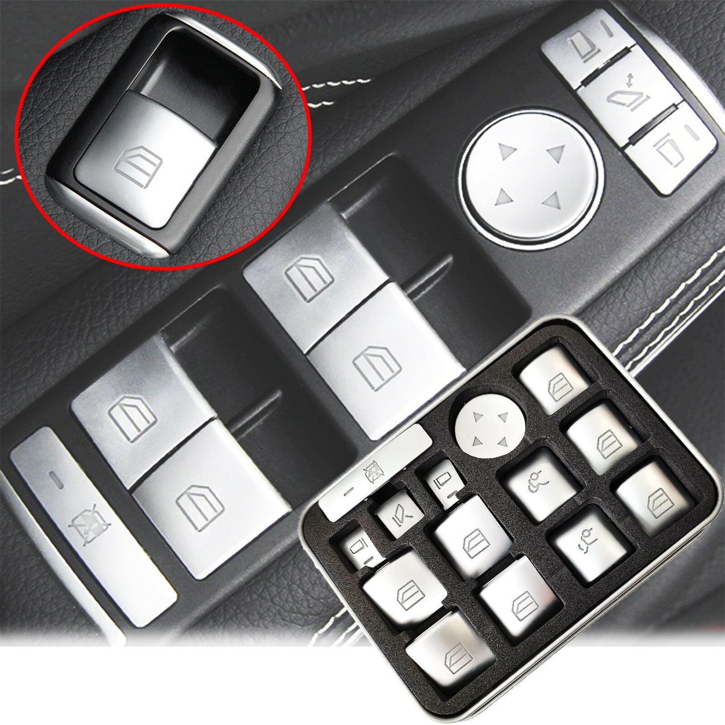 ya 1 7.4 14Pcs Interior Modified Window Switch Button Repair Stickers for Mercedes-benz