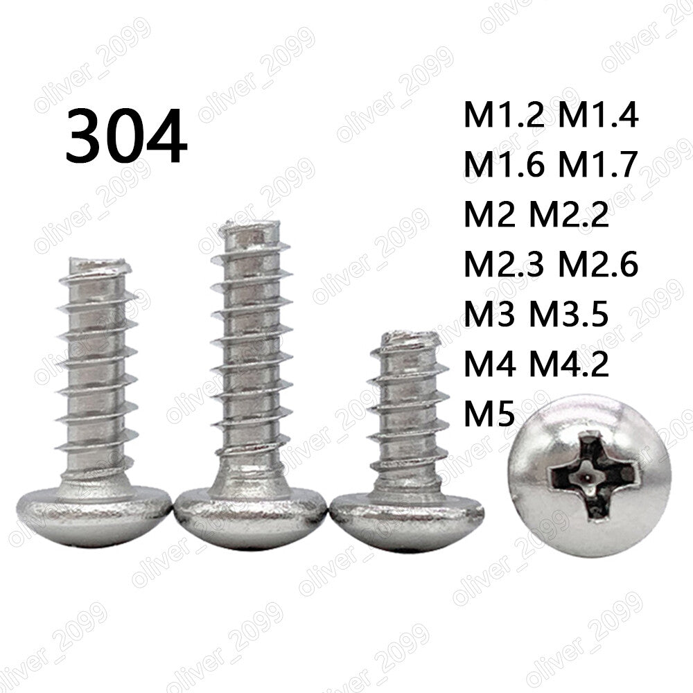 304 Stainless Steel Phillips Pan Head Self Tapping Screw Flat Point Tail M1.2-M5