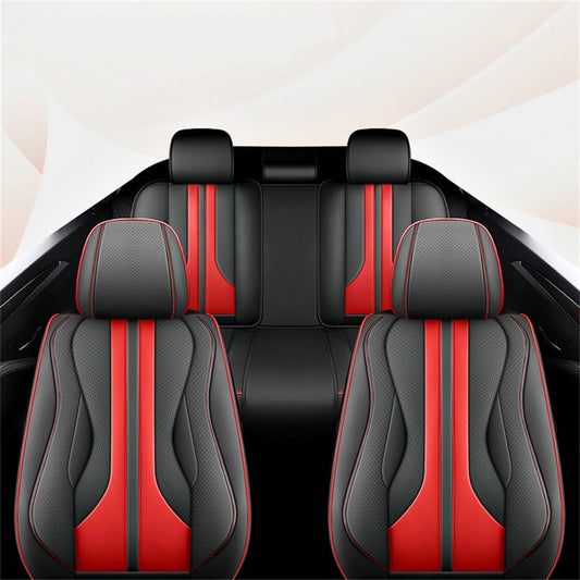 ya 12 5.22 Black+Red Perforated PU Leather FULL SET 5Seat Car for Seat Cover Cushion Front+Rear