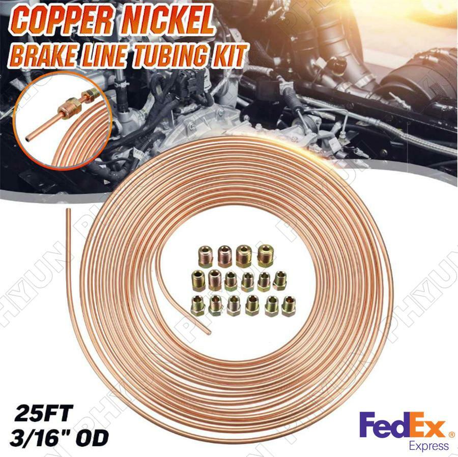 ya 10 5.28.3 25 Ft Roll Copper Nickel Steel 3/16 Brake Line Tubing Kit Armor W/Gold Fittings