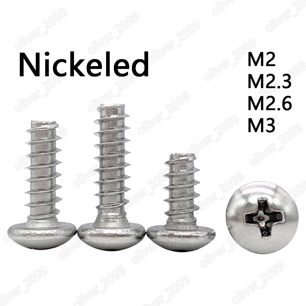 Nickeled Steel Phillips Pan Head Self Tapping Screws Flat Point Tail M2 M2.3-M3