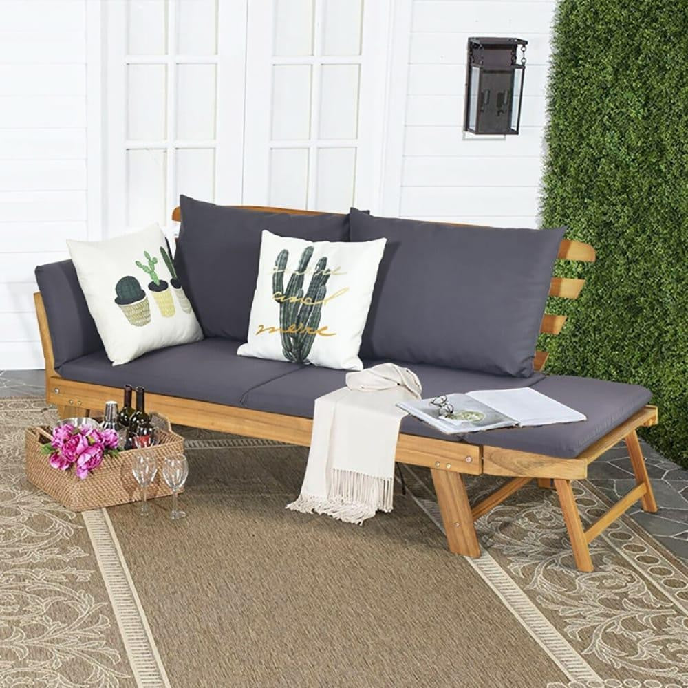 ya 28 Adjustable Patio Convertible Sofa with Thick Cushion Gray For Outdoor Use