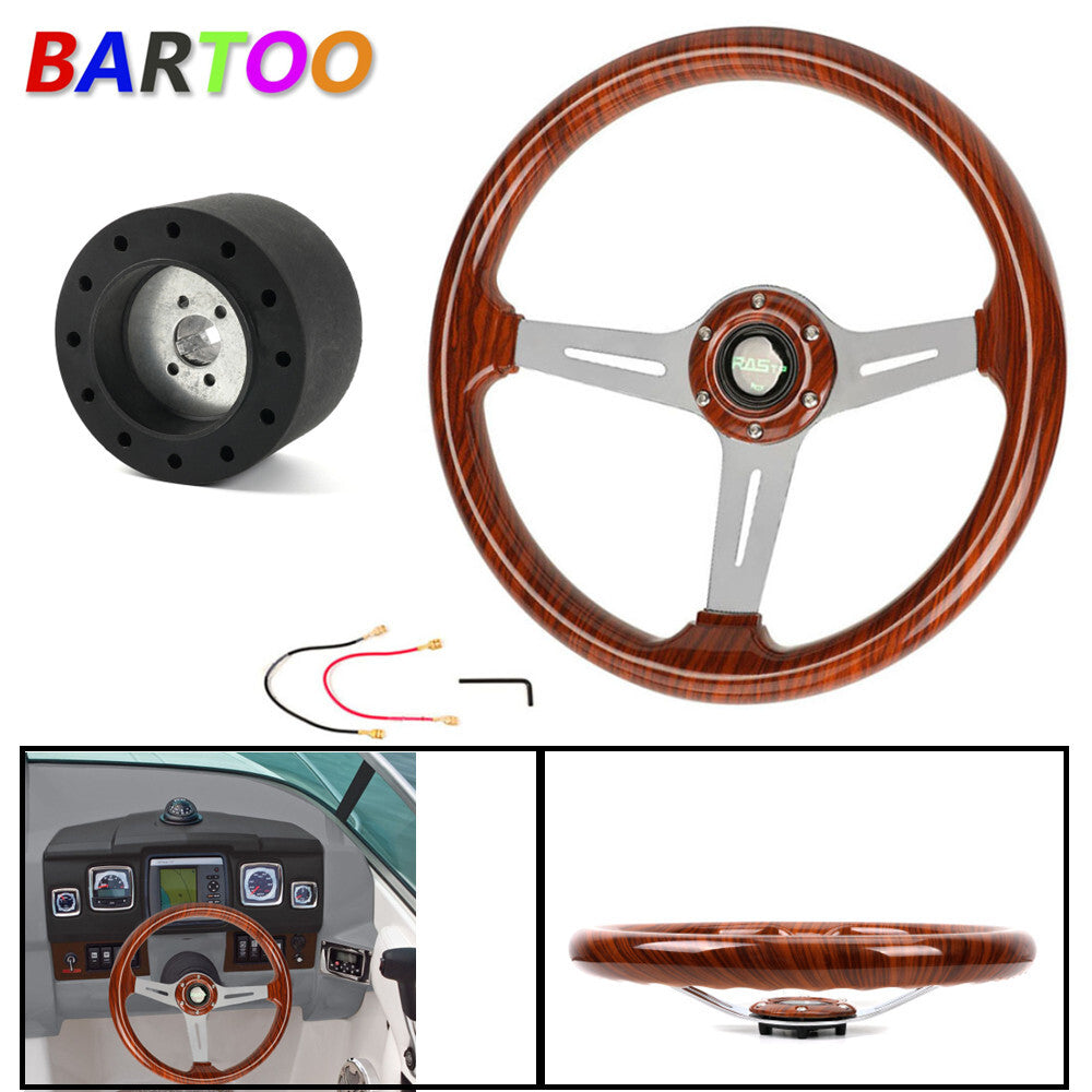 ya 1 7.4 Marine Boat Acrylic Wood Steering Wheel & 3/4 Axle Hub Adapter Keyway 3 Spokes