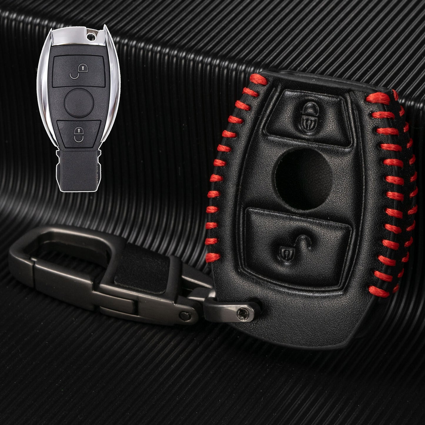 ya 5 8.7 Leather Key Fob Case Cover Remote 2 Button for Mercedes-benz A B C E S Class CLA