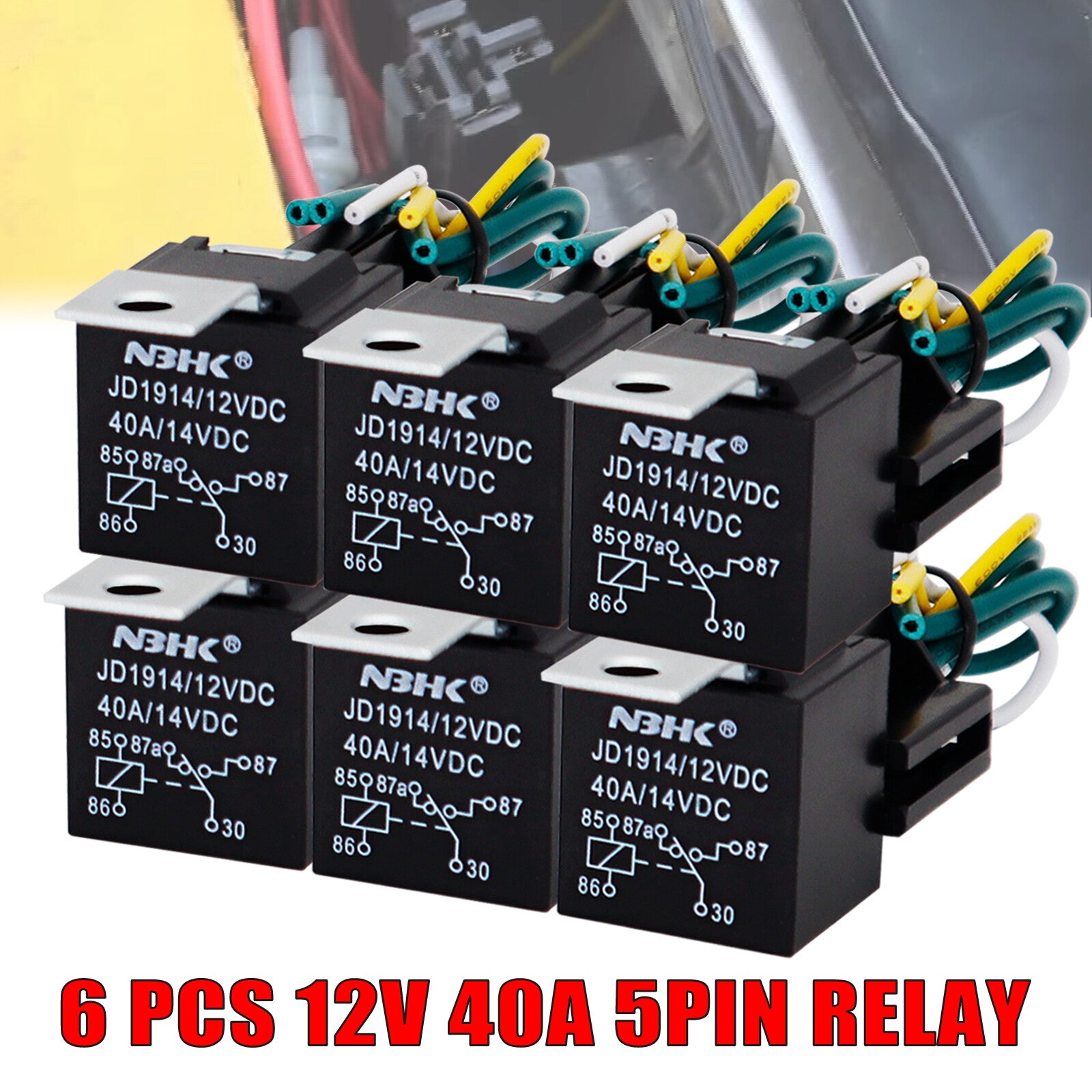 ya 1 7.4 6pcs 5Pin Car Automotive SPDT Relay Switch Harness Socket Waterproof 40A 12V DC
