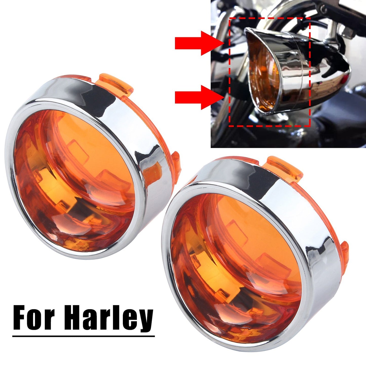 ya 1 7.2 2X Chrome Turn Signal Light Amber Lens Cover Bezels Visor for Harley Davidson