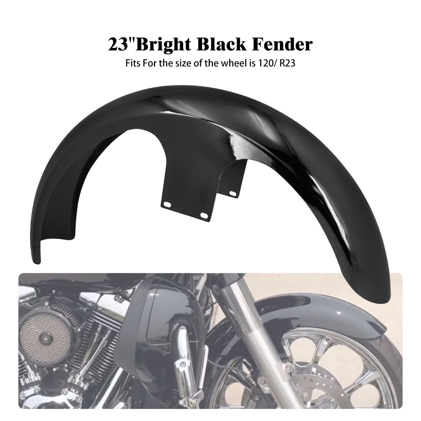 ya 5 8.7 Gloss Black 120/23 Wrap Front Fender for Harley Touring Road Electra Glide 96-23
