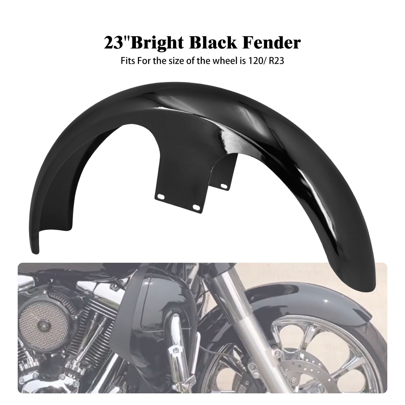 ya 5 8.7 Gloss Black 120/23 Wrap Front Fender for Harley Touring Road Electra Glide 96-23