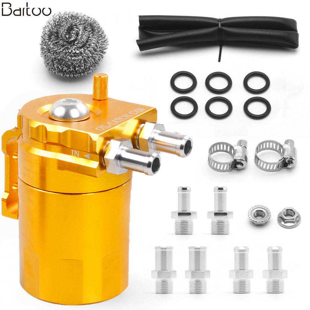 ya 27 6.21 Universal Oil Catch Can Kit Breather Baffled Aluminum Reservoir Tank Gold 300ML