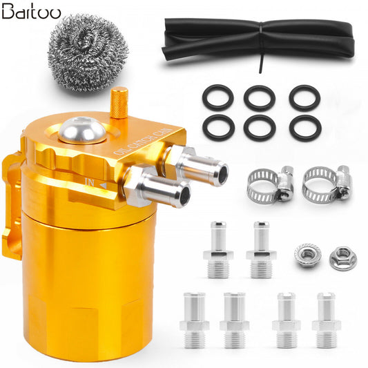 ya 27 6.21 Universal Oil Catch Can Kit Breather Baffled Aluminum Reservoir Tank Gold 300ML