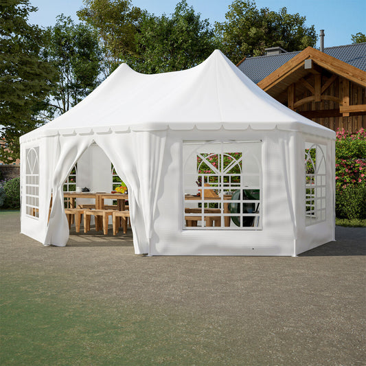ya 28 Party Tent w/3 Storage Bags & Removable Sidewalls 16x32FT Outdoor Canopy