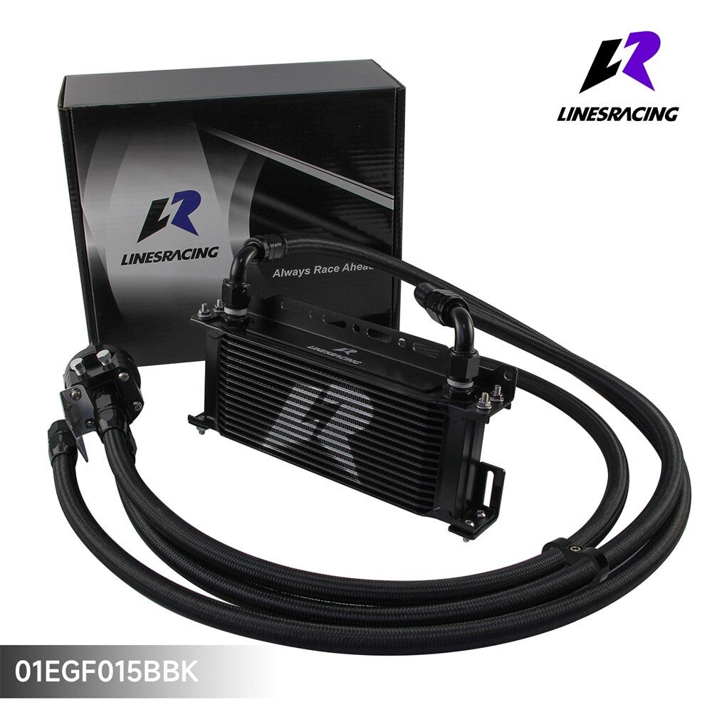 ya 5 6.15 LR 15 Row AN10 Oil cooler w/Bracket + Filter Relocation Adapter Hose Kit Black