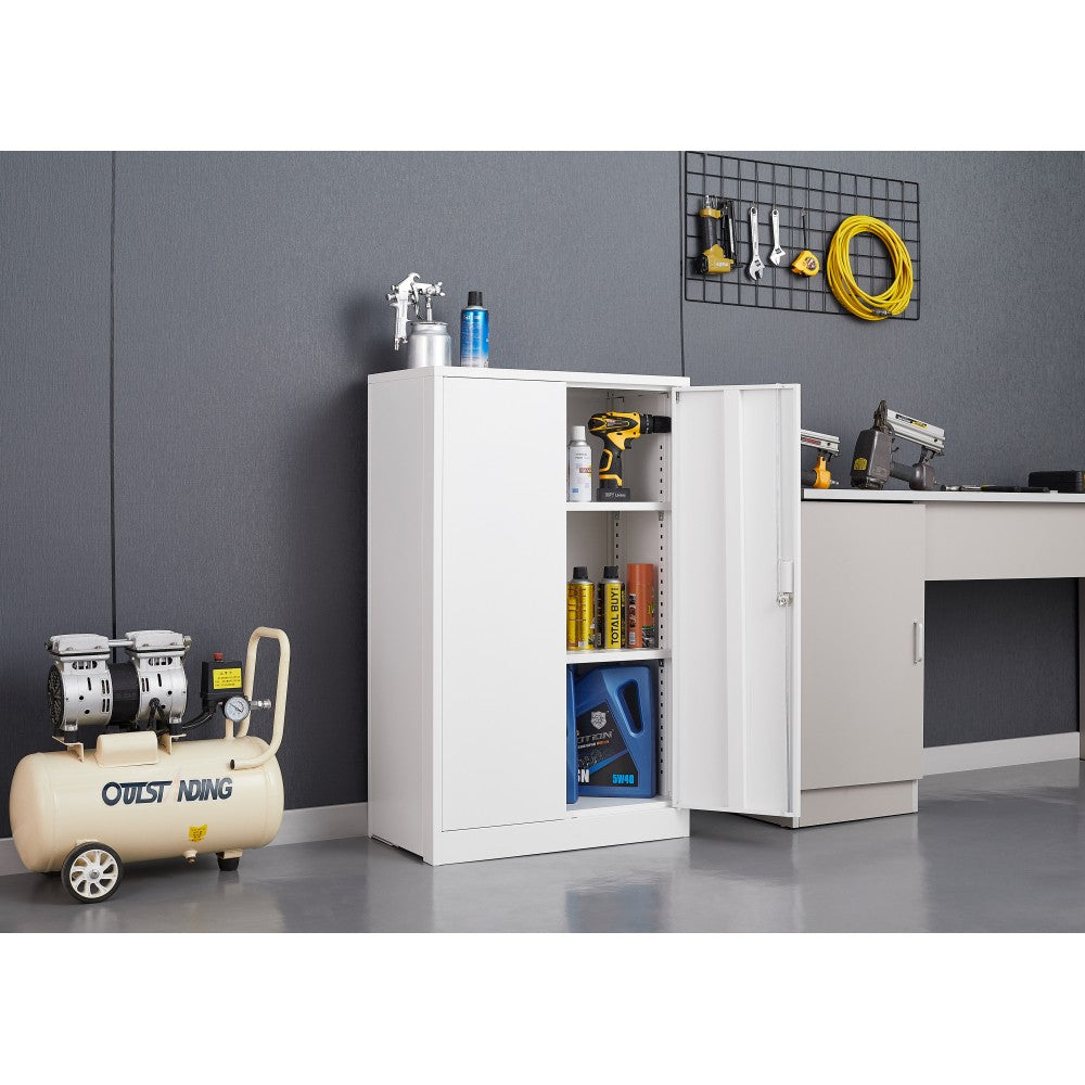 ya 16 Multi-Use White Metal Folding Storage Cabinet Locking Doors & Adjustable Shelves