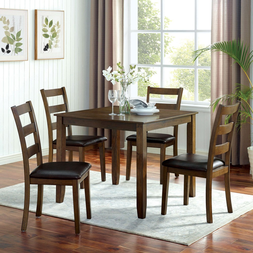 ya 28 5pc Dark Brown Dining Table Set - 1 Table 4 Padded Seat Chairs, Wooden Top
