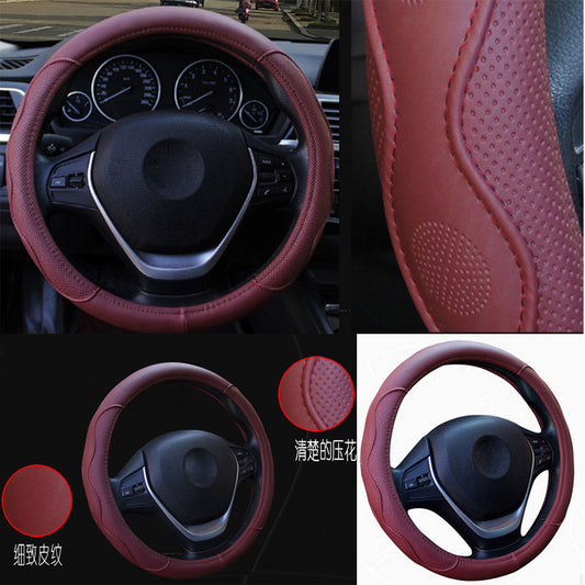 ya 8 5.27 Burgundy Dynamic Fiber Leather Embossed Car Steering Wheel Cover 38cm Skid-proof