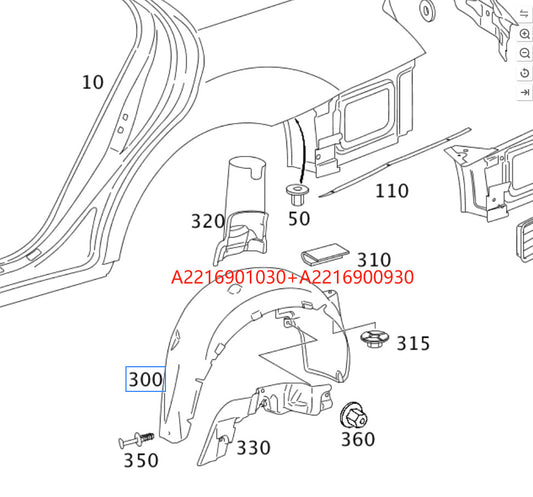 ya 13 5.27 Fits for MERCEDES W221 Sedan Left and Right rear wheel arch Cover 2216900930