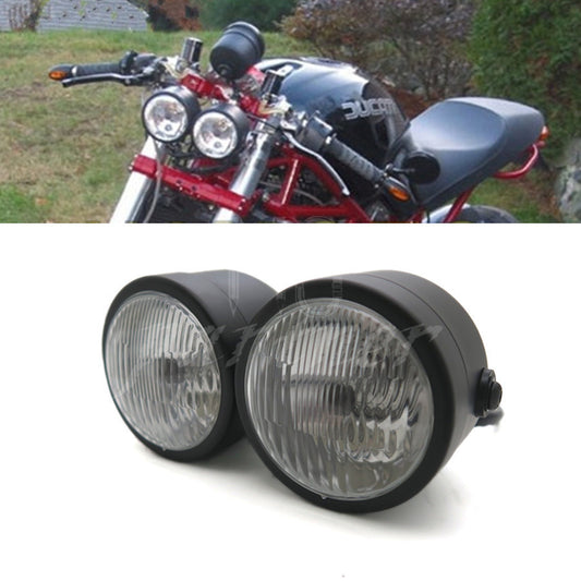 ya 4 6.22 Black Twin Headlight Motorcycle Double Dual Lamp Street Fighter Naked Dominator