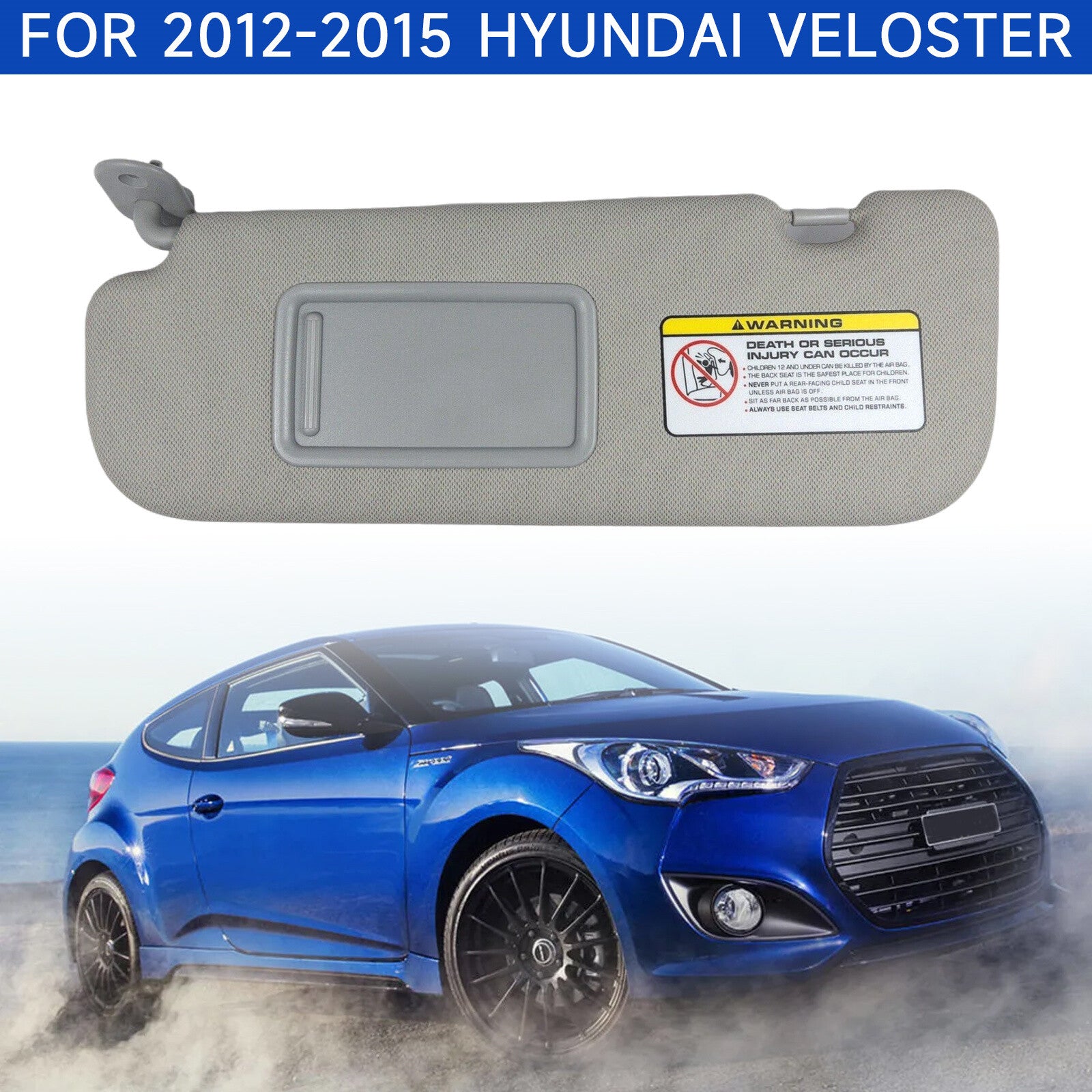 ya 1 7.8.2 Left Side Sun Visor Gray with Mirror Fits 2012-2015 for Hyundai for Veloster Driver Side