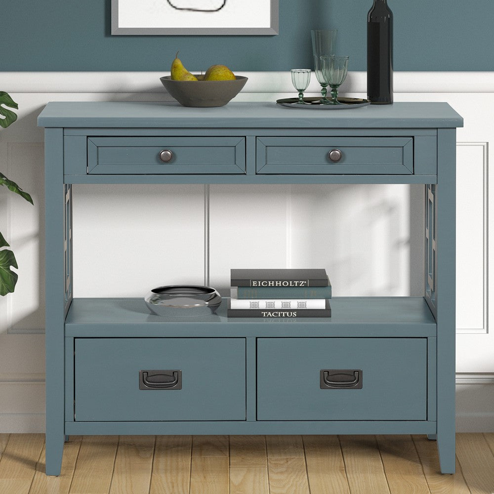 ya 28 Blue 36'' Pine Wood Console Table - Entry Sofa Table, 4 Drawers for Entryway