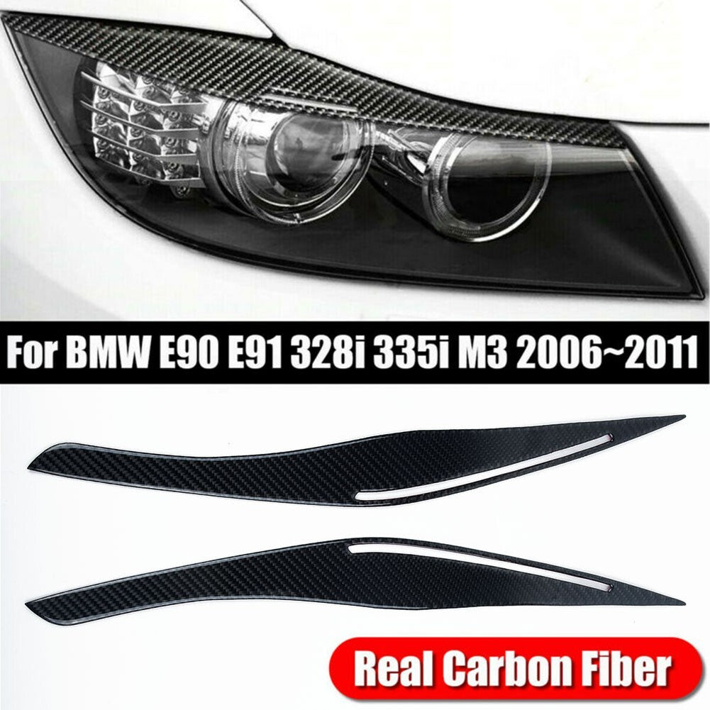 ya 2 6.29 New Carbon Fiber Headlight Eyelid Eyebrow Cover for BMW E90 E91 328i 335i 09~12