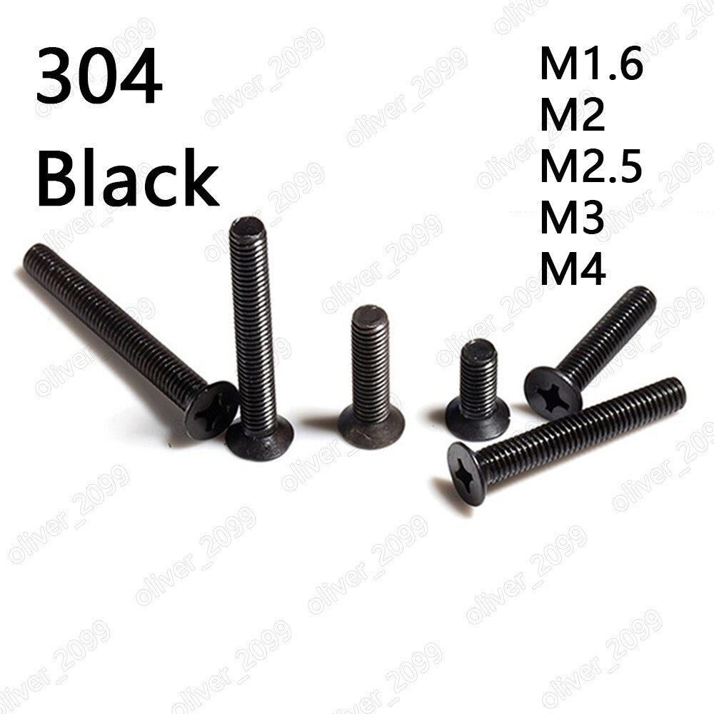 Black 304 Stainless Steel Phillips Countersunk Flat Head Screws M1.6 M2 M3 M4