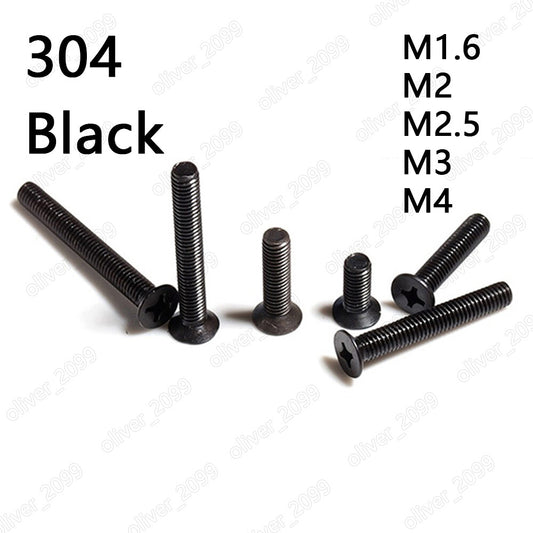 Black 304 Stainless Steel Phillips Countersunk Flat Head Screws M1.6 M2 M3 M4