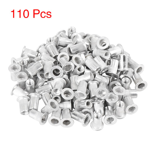 ya 2 7.15 110 Pcs M4 Silver Tone Aluminum Alloy Car Flat Head Rivet Nut Threaded Insert