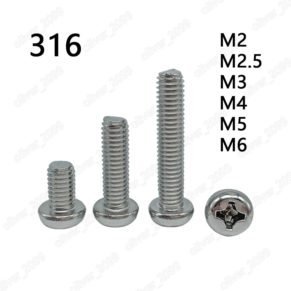316 Stainless Steel Phillips Cross Small Pan Head Screws M2 M2.5 M3 M4 M5 M6