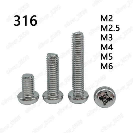 316 Stainless Steel Phillips Cross Small Pan Head Screws M2 M2.5 M3 M4 M5 M6
