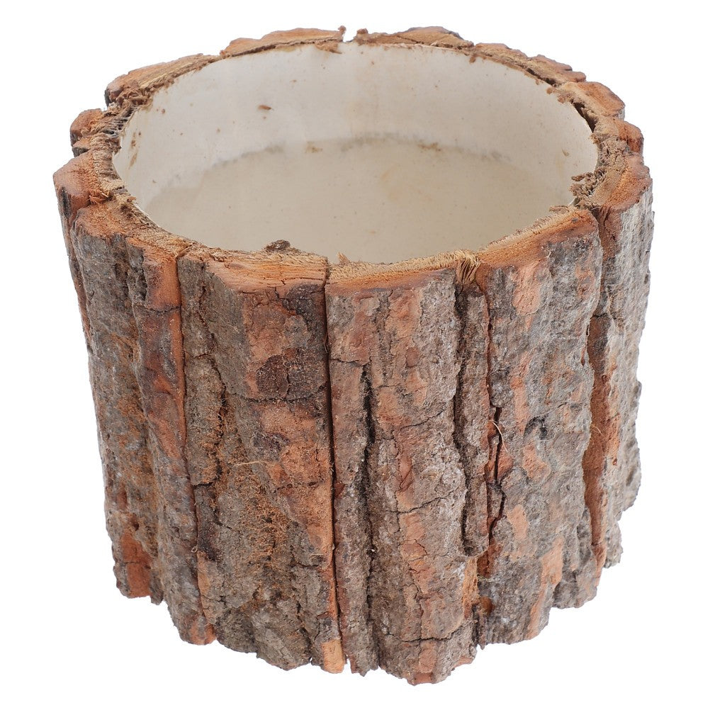 ya 14 Wood Flower Arrangement Bucket Rustic Bark Texture Planter 12 cm Tall