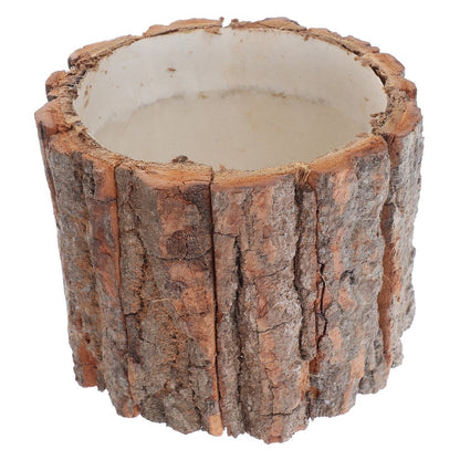 ya 14 Wood Flower Arrangement Bucket Rustic Bark Texture Planter 12 cm Tall