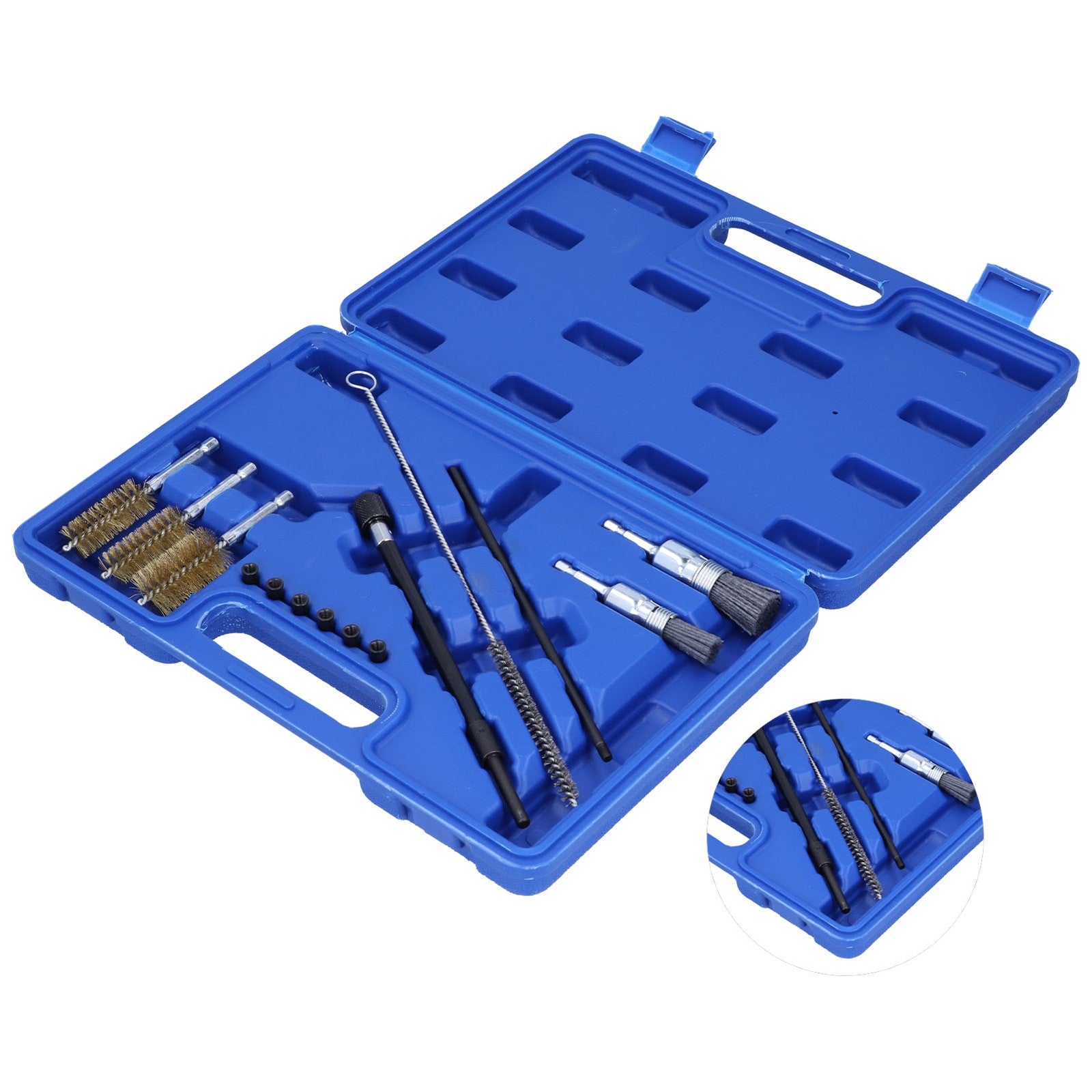 ya 25 14Pcs Fuel Nozzle Cleaning Tool Kit Injector Shaft Plugs Wire Nylon Brushes