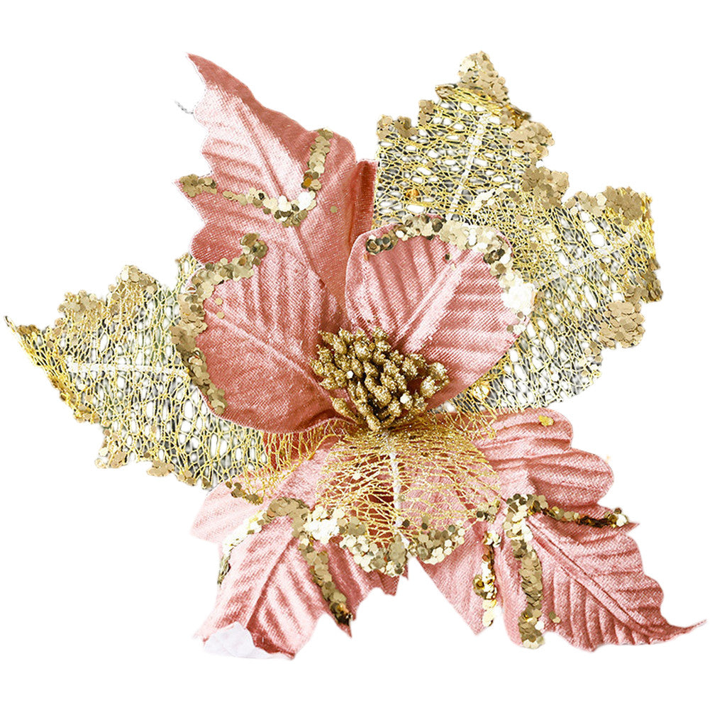 ya 25 Pink Net Velvet Flower Decoration for Holiday Trees and Wreaths
