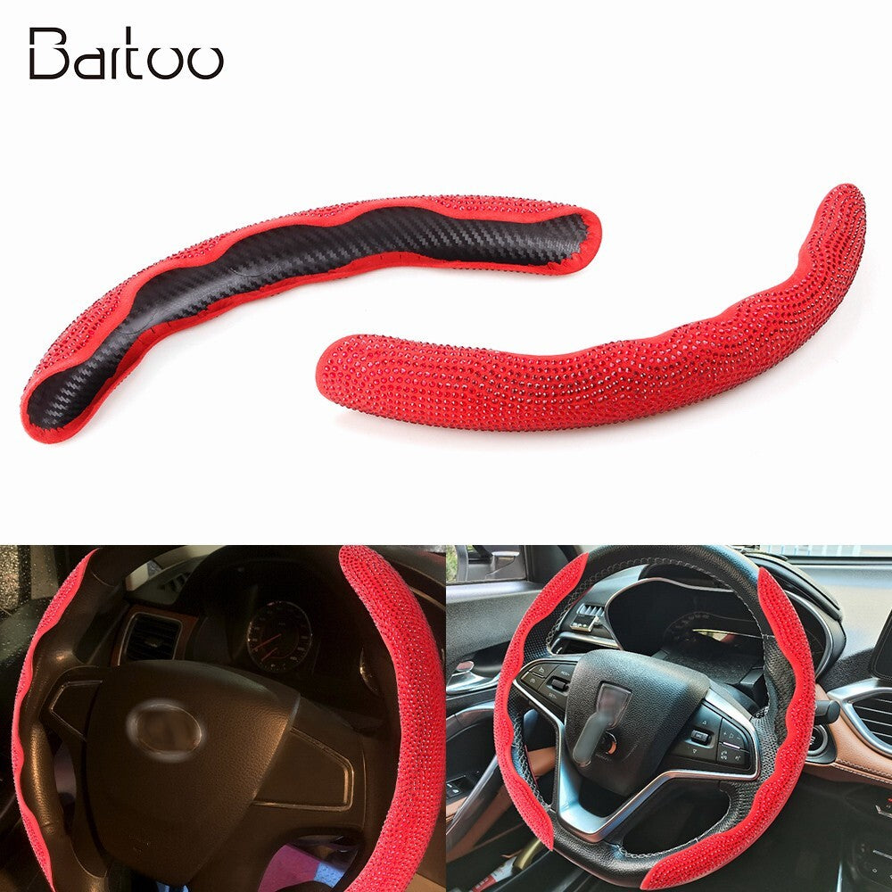 ya 1 7.3 Red Car Steering Wheel Cover 38cm Shiny Rhinestone Bling Diamond Universal