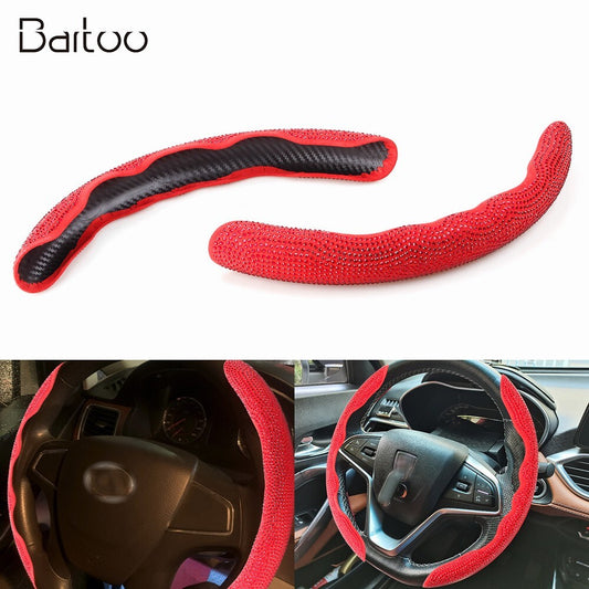 ya 1 7.3 Red Car Steering Wheel Cover 38cm Shiny Rhinestone Bling Diamond Universal