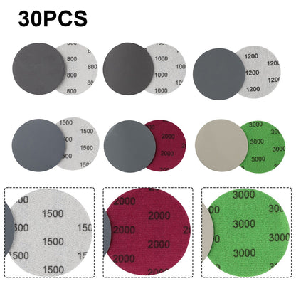 ya 14 30pcs 3 75mm Hook Loop Wet/Dry 800 1000 1200 1500 3000 Grit Sanding Discs New