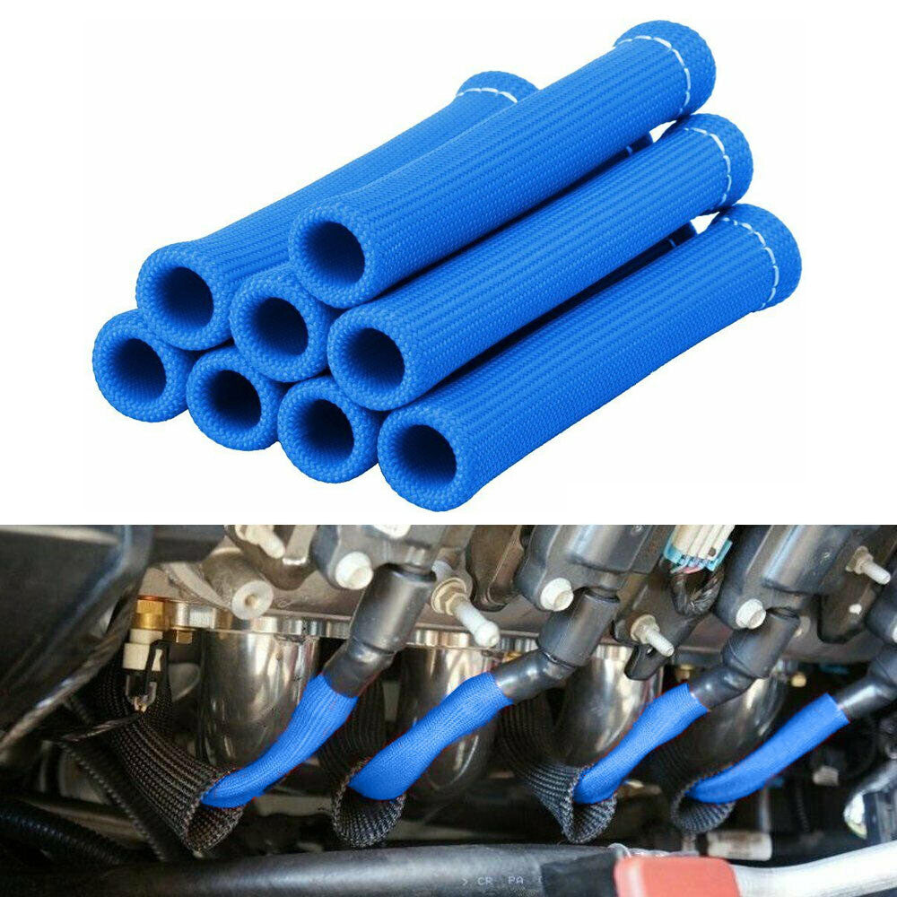 ya 5 8.7 for Ford 8PCS Blue High Temp Spark Plug Wire Boot Heat Shield Blanket Header