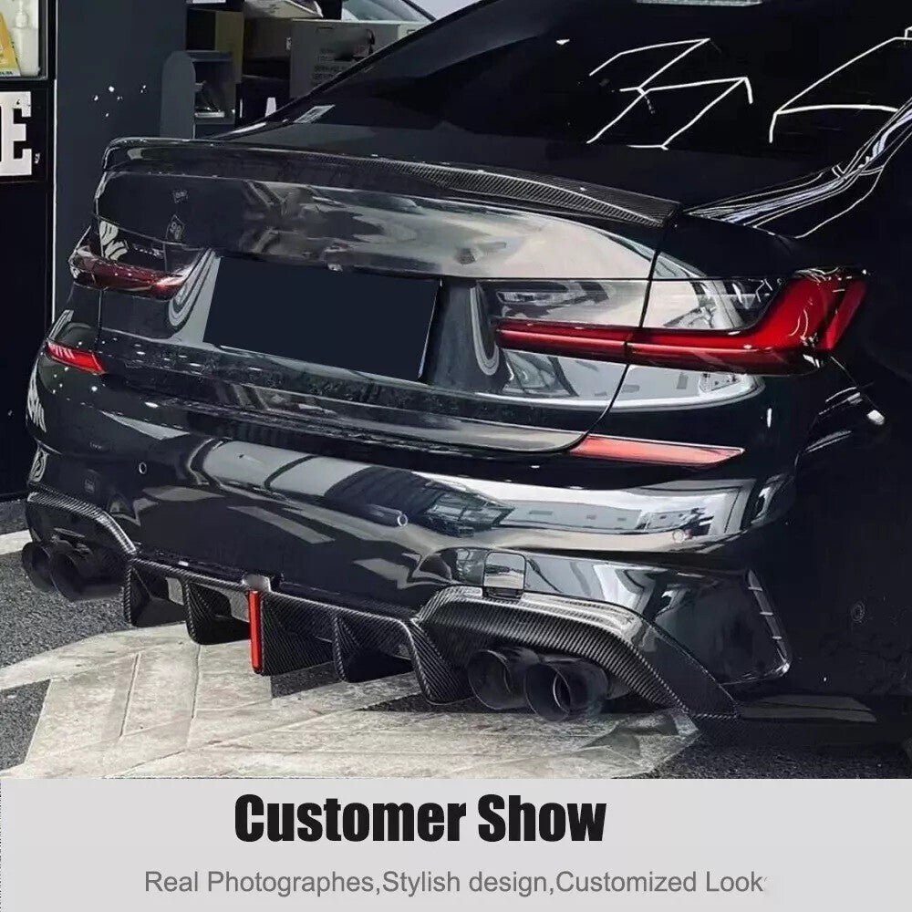 ya 11 10.28 CARBON FIBER LED REAR DIFFUSER+SIDE EXTENSION FOR 19-22 G20 3 K STYLE n