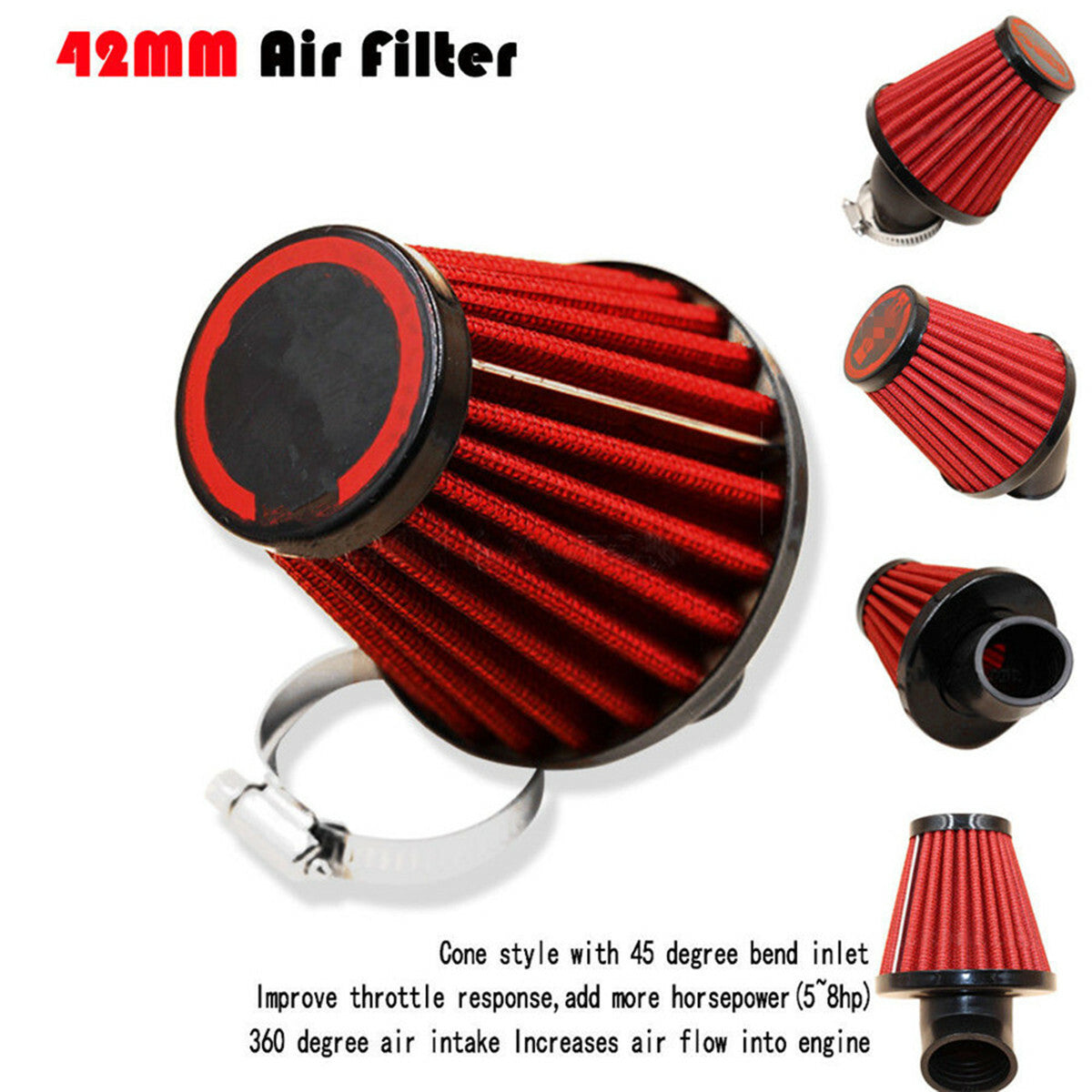 ya 5 8.7 45¡ã Bend High Flow Motorcycle Dual Layer Stainless Steel Mesh Air Filter 42mm
