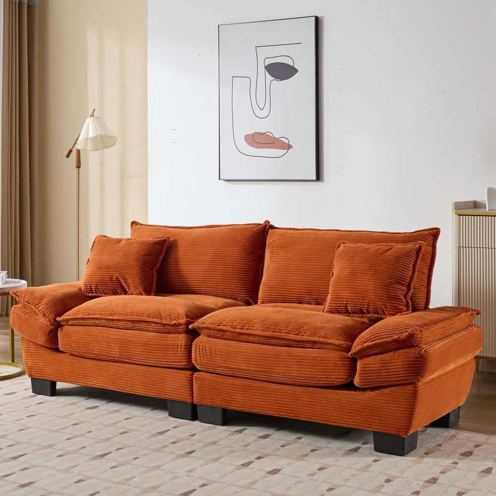 ya 28 Corduroy Sofa Sleeper Loveseat Orange - Comfy Upholstered Deep Seat w/Pillows